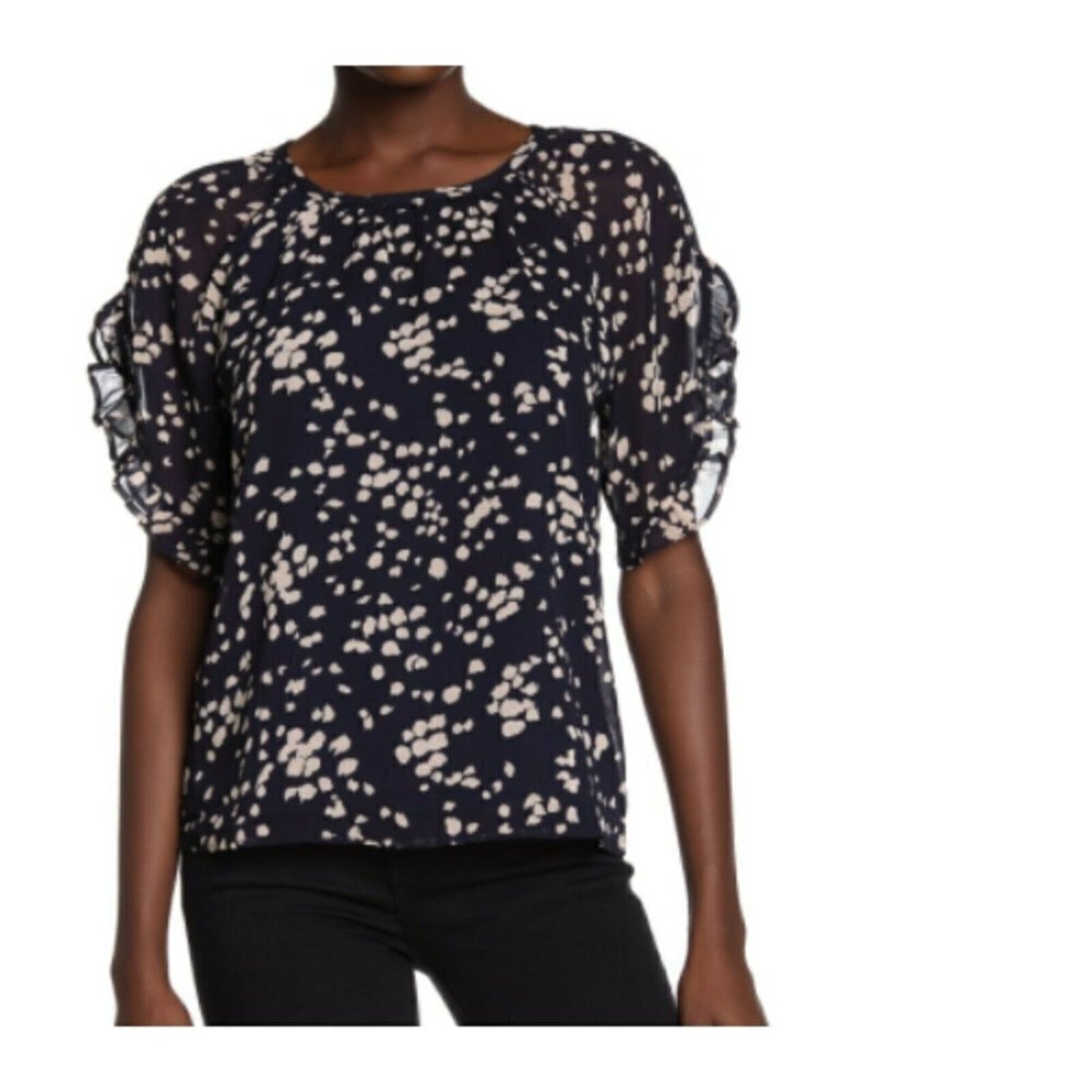 NWT Madewell Women's Top Blouse Memento Short Ruffle Sleeve Navy Blue XS